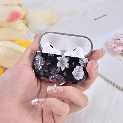 V-MORO Case Compatible with Airpods Pro 2 Case 2022/Airpods Pro 2nd Generation,Clear TPU Protective Cover Case for Apple Airpods Pro 2 case/Airpods Pro 2022 Charging Case,Black/WhiteFlower