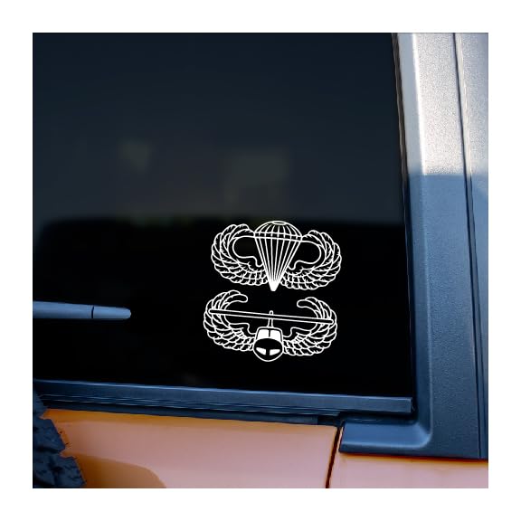 Airborne and Air Assault Badge Vinyl Decal (White, 6 inches Wide) White 6 inches wide