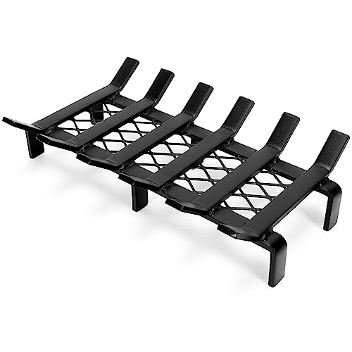 WILLOW WEAVE 17' Fireplace Grate with Ember Retainer, Wood Stove Grate Rack, Heavy Duty Solid Steel 6-Bars Firewood Holder, Non-Assembly Fire Grate for Indoor Hearth Outdoor Firepit - Matt Black