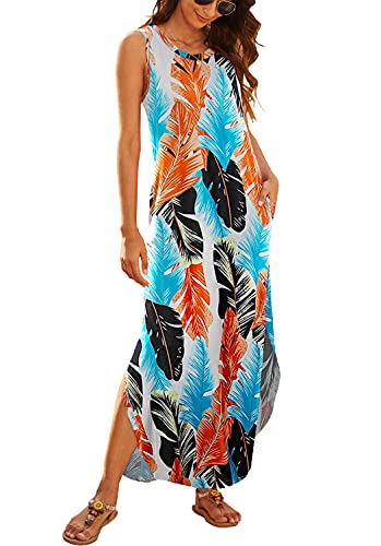 Image of Hount Women's Casual Summer Sleeveless Dress Loose Split Maxi Dresses with Pockets