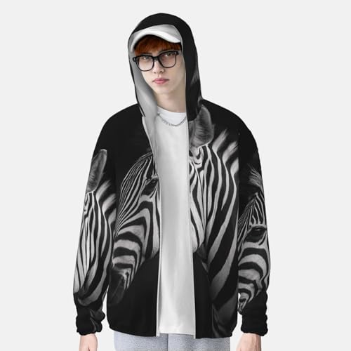 Sun Protection Hoodie Shirt Black & White Zebra UPF 50+ Long Sleeve Outdoor Rash Guard for Men Women 5