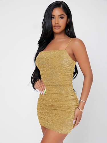 Image of Floerns Women's Glitter Sleeveless Ruched Party Clubwear Bodycon Mini Dress