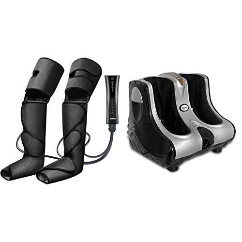 Image of AGARO MAGMA Air Compression Leg Massager, Handheld Controller for Pain Relief and Blood Circulation, Black & AGARO Amaze Foot, Calf & Leg Massager with Vibration & Heat, 3 Massage Levels, Silver-Black