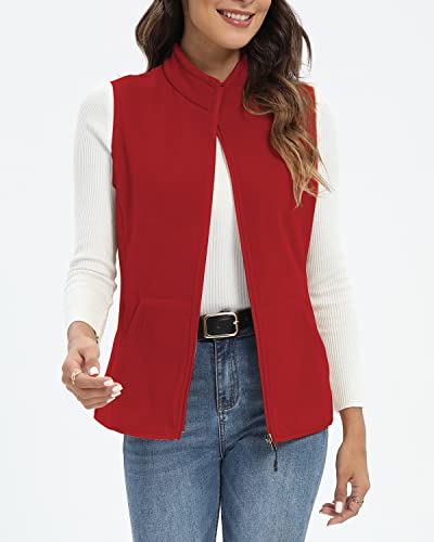 Xeoxarel Red Vest For Women Outerwear With Zip Up Pockets, Lightweight Sleeveless Casual Warm Fleece Vest For Fall & Winter Xs #TOP3