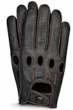 Riparo Men’s Perforated Leather Driving Gloves – Black Genuine Cowhide with Red Contrast Stitching – Touchscreen Full-Finger Motorsport Style, Breathable Luxury Gloves (Large, Black/Red Thread)