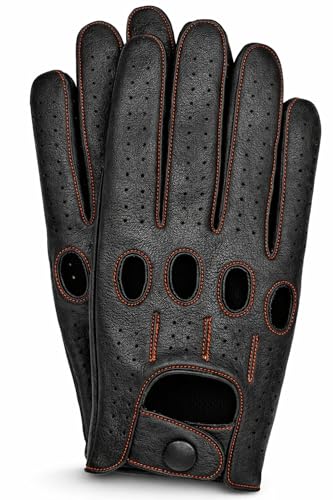 Riparo Gants de Conduite de Voiture en Cuir pour Hommes Gants en Cuir &agrave; &eacute;cran Tactile &agrave; Doigt Complet (S, Fil Rouge Noir)