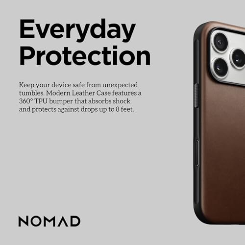NOMAD Modern Leather Case Brown Compatible with iPhone 17 Pro Leather Magsafe Charging Compatible Phone Case for iPhone 17 Pro by NOMAD - Image 6