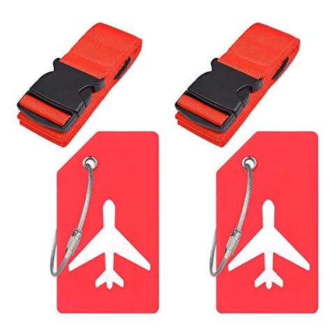 Travel Luggage Accessories with Adjustable Luggage Strap Suitcase Belt Bag Straps and Silicon Luggage Tags Name ID Card by Ovener (Red 2 Set) Cover