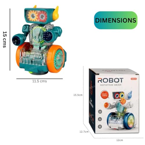 Image of VikriDA Rotating Gear Robot Toy | Transparent Electric Walking Robot with Flashing Lights, Sound & 360 Bump-and-Go Action - Multicolor