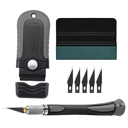 EHDIS Rakel für Folie, Folierungs Werkzeug, Rakel Set, Folierungswerkzeug mit Filzrakel, Fensterschaber und Präzisionsmesser(5er Ersatzklingen), für Tönungsfolie Auto, Möbelfolie, Fensterfolie, Küche
