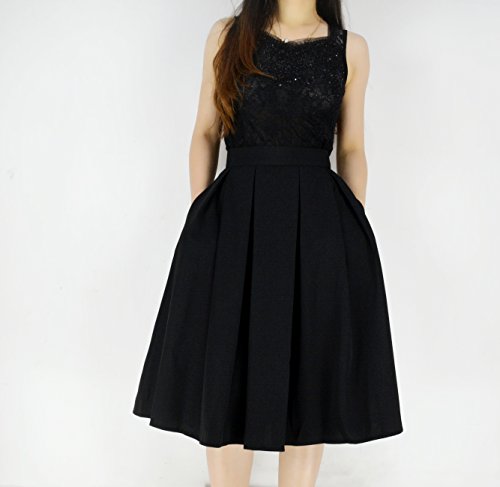 Women's Vintage Pleated Midi Skirts - A-Line High Waist Swing Flared Skirts2