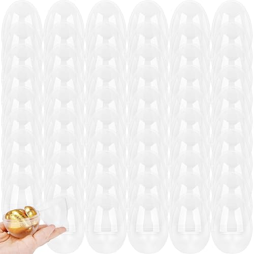 Swakuta 60 Pcs 3 Inch/ 3.5 Inch Clear Easter Plastic Eggs Bulk Plastic Easter Eggs Transparent Empty Fillable Easter Egg for Easter Hunt Toys Party Favor (Clear (3 Inch))