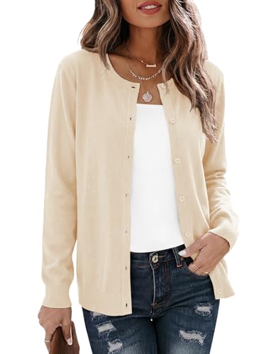 Image of Veryoung Women's 2026 Long Sleeve Lightweight Crewneck Casual Cardigan Sweater S-3XL