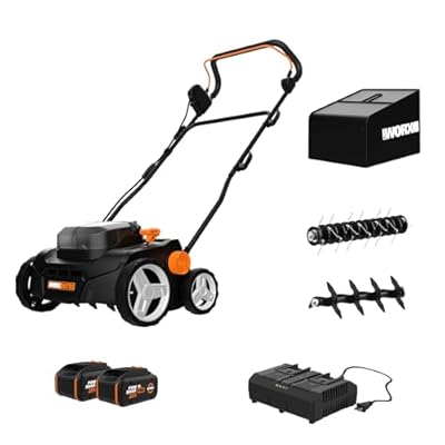 Worx Nitro 40V Cordless 14" Lawn Dethatcher w/ Brushless Motor, 2-in-1 Dethatcher and Scarifier Removes Deep Thatch, Dethatcher Cordless Tool to Improve Grass Health - 2 Batteries & Charger Included