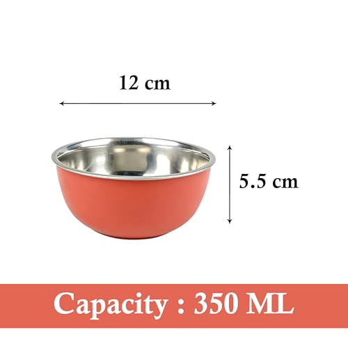 Image of Zaib Stainless Steel Microsafe Bowl (350ml, 12cm) - Insulated Double Wall Serving Dish for Soup, Snacks, Desserts & Festive Treats - Microwave Safe Outside, Steel Inside (Red)