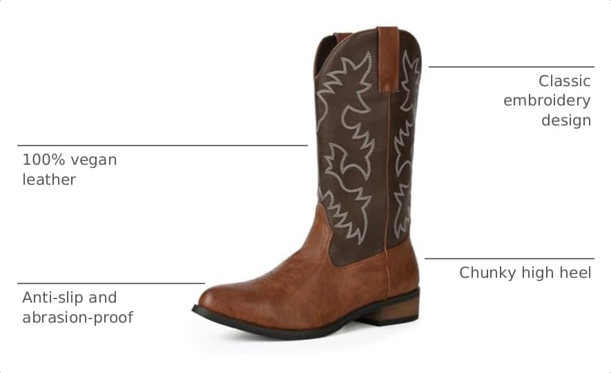 Image of femflame Cowboy Boots for Men Round Toe Distressed Work boots Embroidered Western Boots Traditional Country Boot