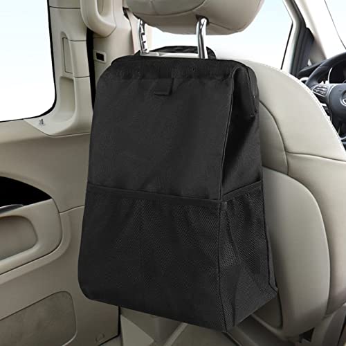 WPLHB Hanging 3.5 Gallon Washable Eco-Friendly Car Trash Can with Storage Pockets, Large Capacity Garbage Bag for Outdoor Travel Vehicles (Black)