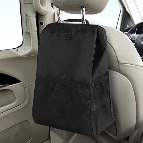 wplhb Car Trash Bag, Hanging 3.5 Gallons Washable Eco-Friendly Car Trash Can, Large Capacity Car Garbage Bag with Storage Pockets, for Outdoor Traveling Vehicles (Black)