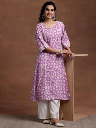 Image of Gerua by Libas Printed Cotton A-Line Kurta Purple