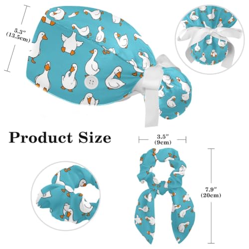 Image of Butterfly Scrub Cap Women with Ponytail & Buttons Adjustable Surgical Nurse Hat with Cotton Sweatband for Long Hair