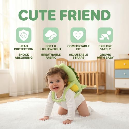 Image of Baby Head Protector Backpack - Soft & Lightweight Head Protection Pillow for Bebe Walking and Crawling(Dinosaur)