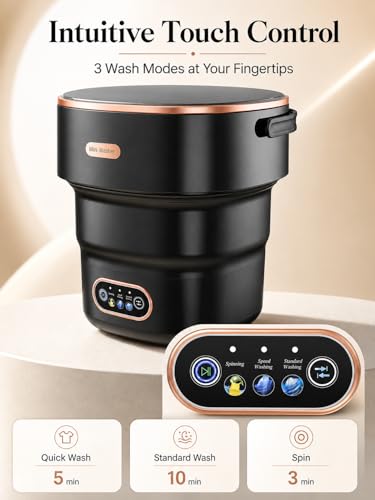 Image of Portable Washing Machine 16L Foldable Mini Washer for Underwear Socks Baby Clothes Small Loads Compact Washer for Apartment Dorm RV Travel (Black)