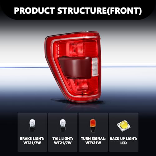 Image of Aosky Halogen Tail Light Assembly Compatible with 2021-2023 Ford F150 XLT Tremor with Blind Spot Rear Taillight Brake Signal Lamp LH (Left Driver Side)