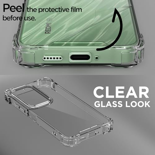 Image of Pikkme Back Cover for Redmi 15 5G PC + TPU Clear Transparent Raised Edges Shockproof Protective Phone Bumper Case(Transparent)