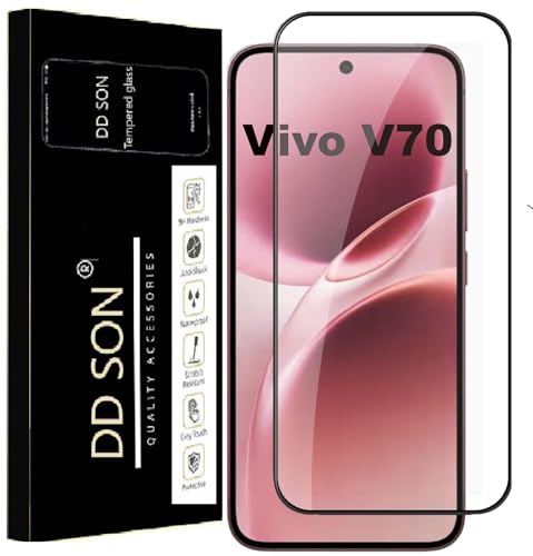 Image of DD SON Premium Tempered Glass Screen Protector Guard Compatible For Vivo V70 5G / Vivo V70 Elite 5G (Ultrasonic Fingerprint Working) (6.59 Inch, Pack of 1) | Edge to Edge Coverage With Easy to installation kit