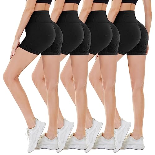 CAMPSNAIL 4 Pack Biker Shorts Women Ribbed Seamless High Waisted Yoga