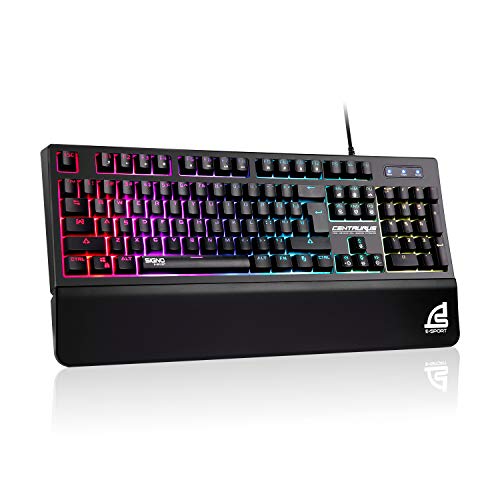 SIGNO RGB Gaming Keyboard USB Wired Keyboard with Wrist Rest,Semi Mechanical Waterproof Keyboard 6 Mode Rainbow LED Backlit Keyboard for Gaming PC Laptop (KB-730)