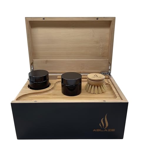 Ablaze Large Stash Box 100% Bamboo - Sliding Rolling Tray w/Brush - Containers