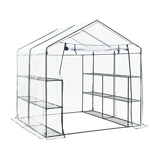 Serra da Giardino con 6 Ripiani (LxPxA) 200 x 200 x 220 cm Copertura in PVC e Telaio in Acciaio - Apertura Porta con Zip - Forma di Casetta