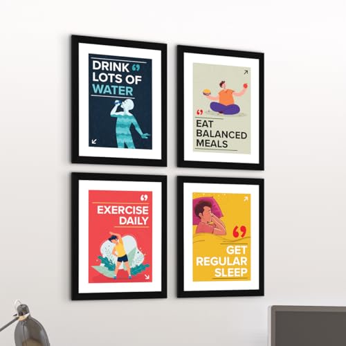 ArtX Paper Big Health Quotes Wall Frame Art Painting, Multicolor, Inspirational, 10X13 inches each, 20 X 26 inches combined, Set of 4