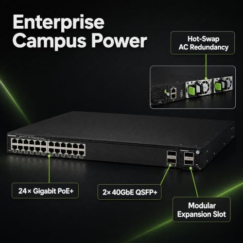 Image of Ruckus ICX7550-24P-E2 Managed Switch, 24x Gigabit PoE+, 2x 40GbE QSFP+ + Modular Expansion Slot Uplinks, up to 1900W Power Budget - Stackable Campus Switch, 40 /100G Uplinks, Multigigabit PoE++ Ready