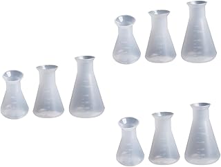 Healvian 9 Pcs Erlenmeyer Flask Lid Beakers Flask Borosilicate Science Bottle Durable Flask Science Experiments for Kids Bottles Science Party Decorations Glass Triangle White Suit