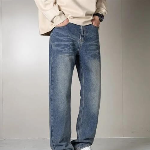 Men's Winter Baggy Jeans Wide Leg Denim Pants Slim Straight Casual Trousers Mid Waist Comfortable Clothing3