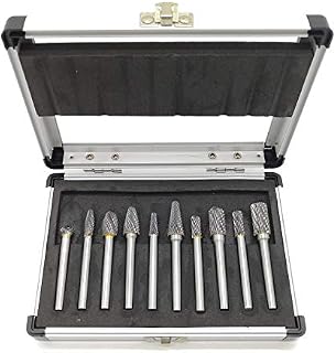 10Pcs Carbide Burr Set on 1/4" Shank, Assorted Double Cut Solid Carbide Rotary