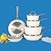 Sur La Table Kitchen Essentials 10 Piece PFA Free Non-Toxic Titanium Ceramic Nonstick Interior Forged Aluminum Cookware Pots and Pans Set - Linen White - Induction Compatible