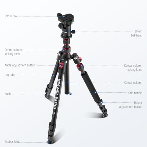 NEEWER Basics Camera Tripod Monopod, 71" Aluminum Heavy Duty Portable Travel DSLR Cell Phone Stand with 360° Ball Head Cellphone Holder Mount Compatible with iPhone for Filming Video Recording, TP15