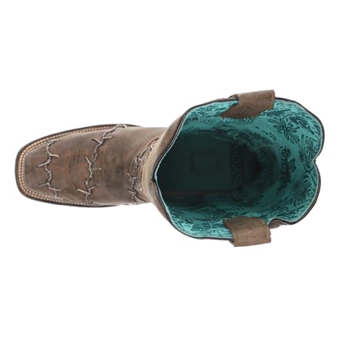 CORRAL LADIE'S BROWN BARBED WIRE WOVEN SQ. TOE RODEO COLLECTION, LEATHER SOLE, WESTERN A38154