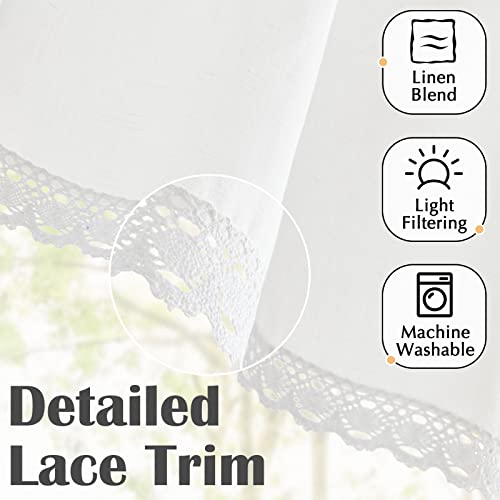 Jinchan Linen Valance With Lace Trim Farmhouse Valance For Windows 16 Inch Rustic Valance For Living Room Semi Sheer Light Filtering Rod Pocket Valance Kitchen Bathroom Window Topper 1 Panel Off White #TOP2