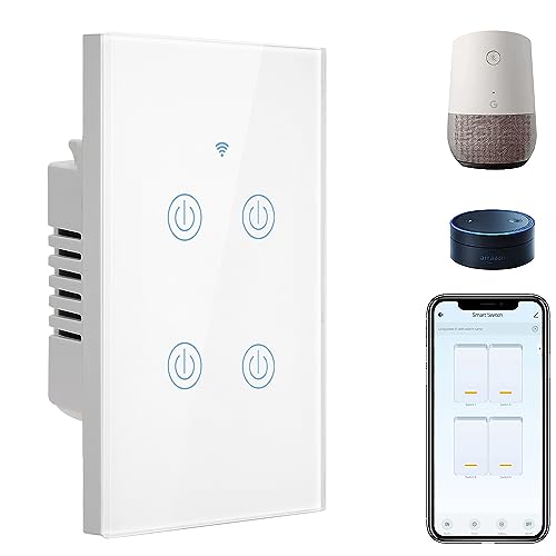 BSEED 4 Gang Smart Switch - Alexa WiFi Light Switch, Touch Control, Timer Function, Compatible with Alexa, Google Assistant, Remote Control