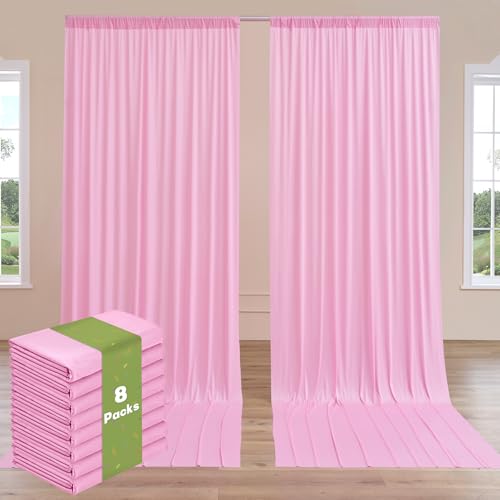 Image of 8 Panels 5ftx12ft Wrinkle Free Pink Backdrop Curtain for Parties, Silky Polyester Photo Backdrop Drapes 12 ft Long Back Drop Cloth for Wedding Birthday Photography Background Curtains