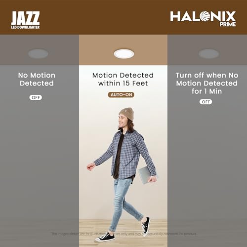 Image of Halonix Jazz 15W Motion Sensor Led Recessed downlighter | Cutout- 4 inch | Recessed Ceiling Light for Hall, Room, Office, Shop | Motion Sensor Light | Led Downlighter with Surge Protection | Pack 1