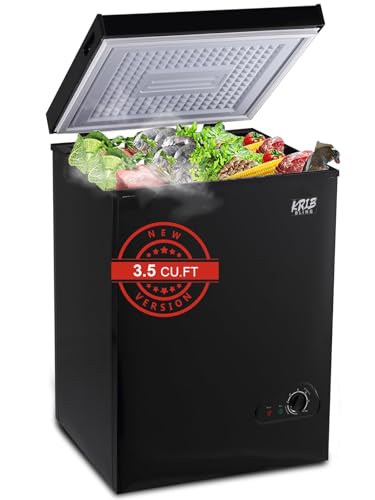 Chest Freezer 3.5 Cu.Ft Mini 7 Gears Temperature Control Compact Deep Freezer with Top Open Door and Removable Storage Basket Black