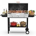 Veralune Outdoor Flat Top Gas Grill with Lid, Outdoor Griddle with Enameled Tray, Propane Gas Griddle, for Breakfast, BBQ & Grilling Steel Cooking Surface, Folding Side Shelves, Push-Button Ignition