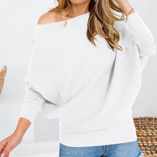 Women's Fall Sweaters 2024 Casual Long Batwing Sleeve Loose Off Shoulder Knit Pullovers Jumper Tops4