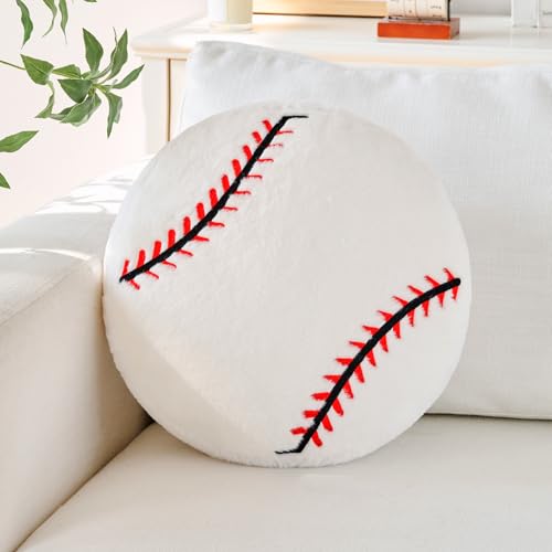 Mepherl Baseball Pillow 12 Baseball Shaped Pillow Floor Cushion Seating Cushion with Faux Rabbit Fur Round Ball Throw Pillow Room Dcor for Sofa Couch Living Room