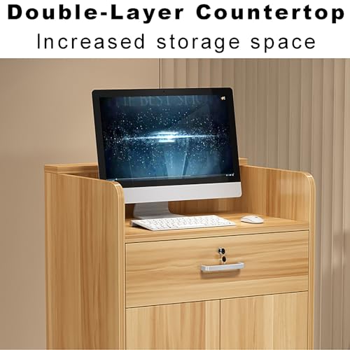 Bureau de réception verrouillable avec rangement élégant pour bureau à domicile ou salon Finition teck moderne Idéal pour les espaces professionnels et fonctionnels